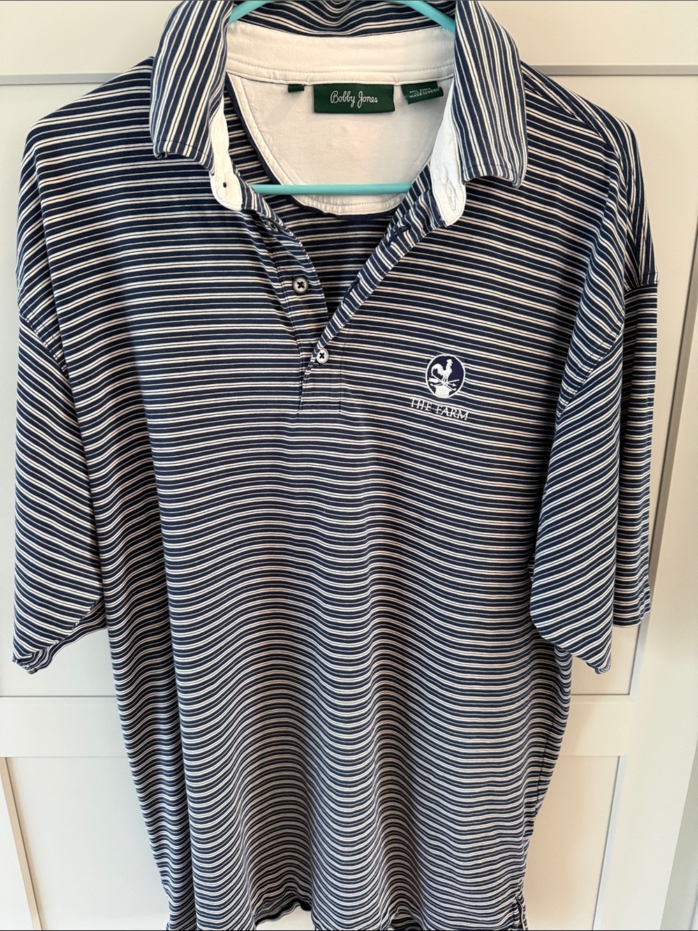 Bobby Jones Navy and White Horizontal Stripe Polo